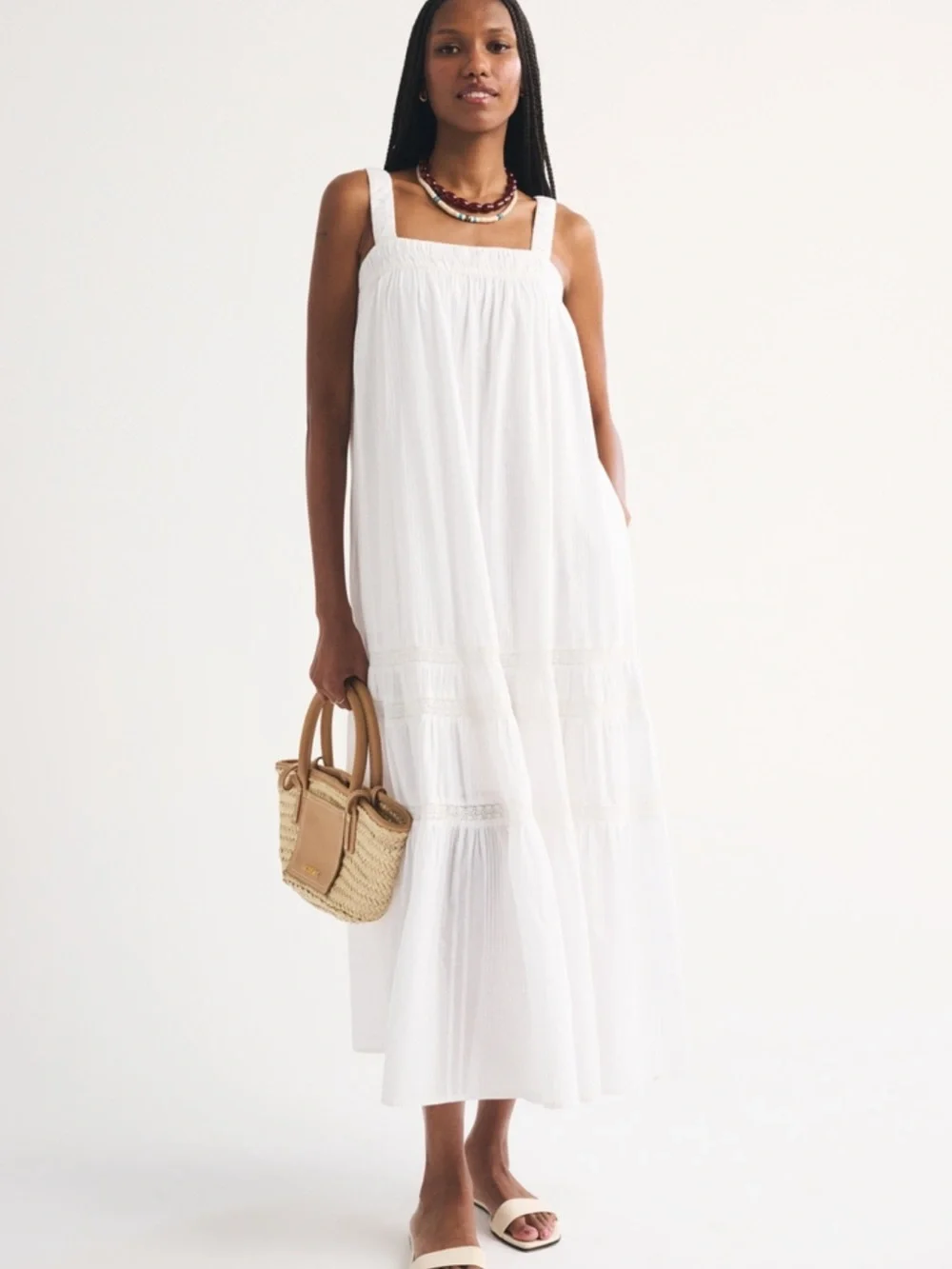 A&F 100% Cotton Tiered Flowy Maxi Dress XS